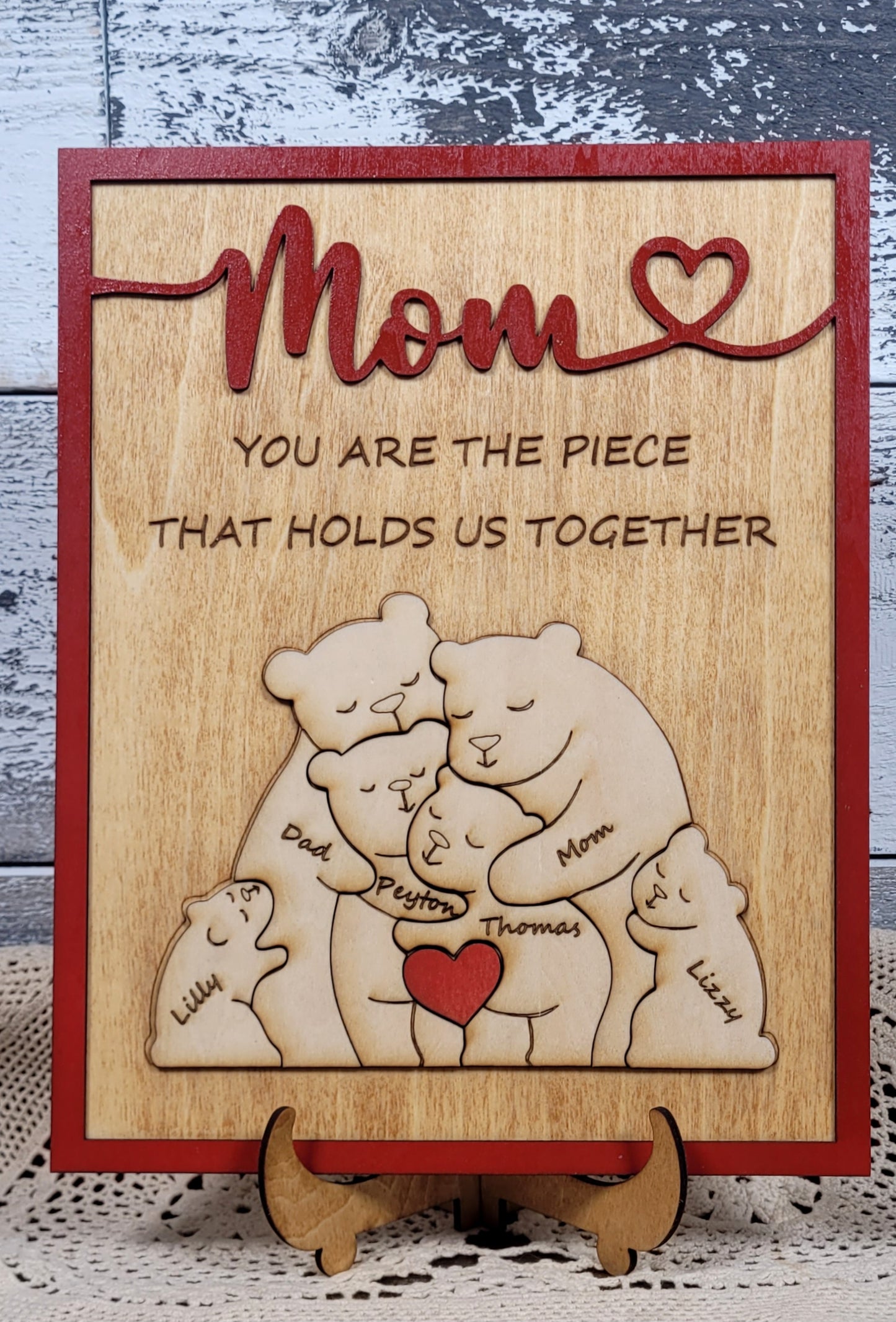 Family Bear Plaque with Personalization (6 Names)