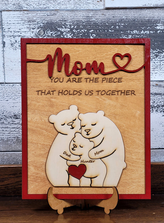 Family Bear Plaque with Personalization (3 Names)