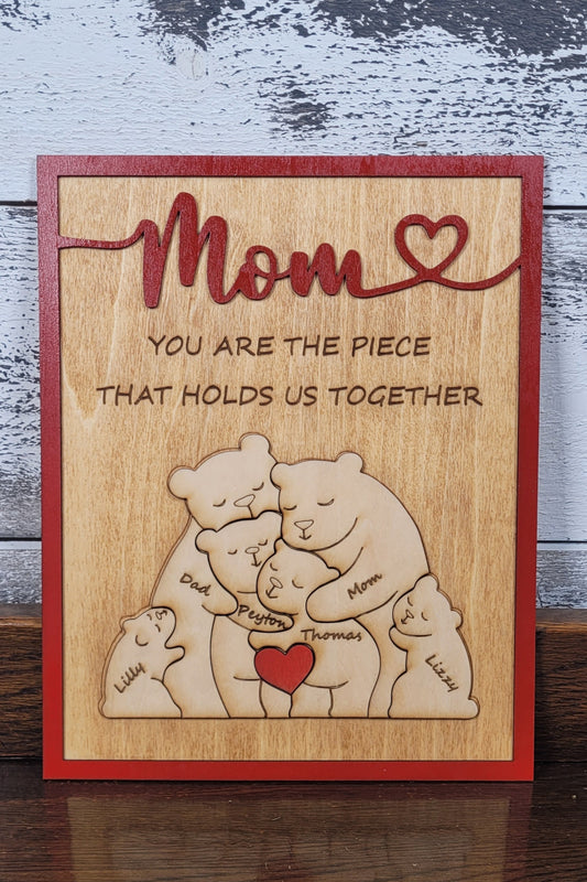 Family Bear Plaque with Personalization (6 Names)