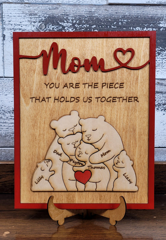 Family Bear Plaque with Personalization (6 Names)