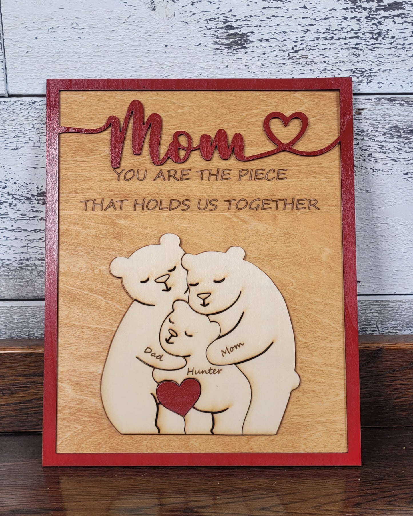 Family Bear Plaque with Personalization (3 Names)