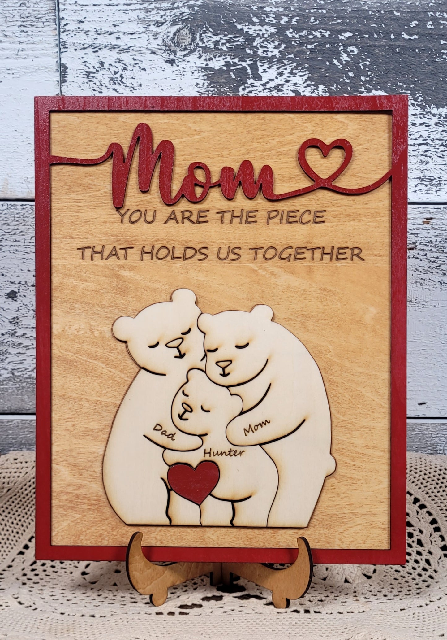 Family Bear Plaque with Personalization (3 Names)